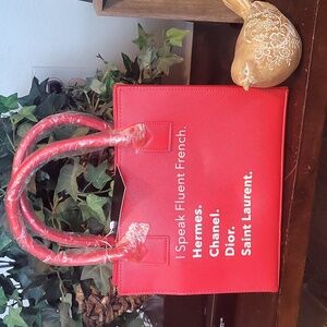 LATC I Speak Fluent French Small Tote with strap NWT -  Red